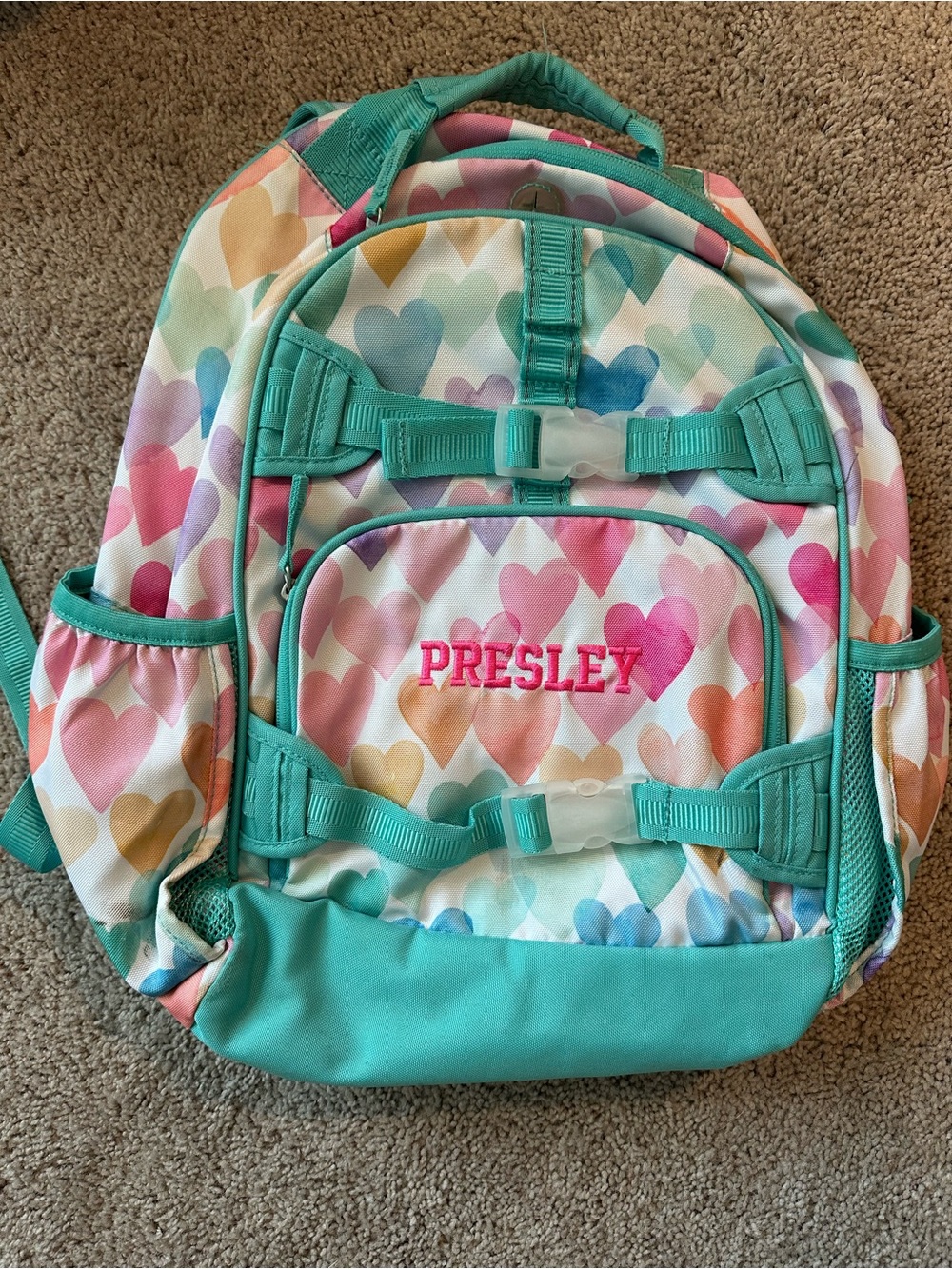 Pottery Barn Kids Teal Trim Heart Print Backpack with Name